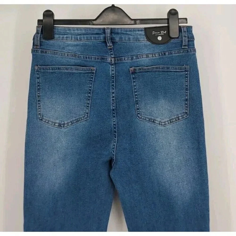 Denim Blvd Los Angeles High Rise Flare Raw Hi Low Hem Jeans Stretch Size Large - Picture 6 of 14
